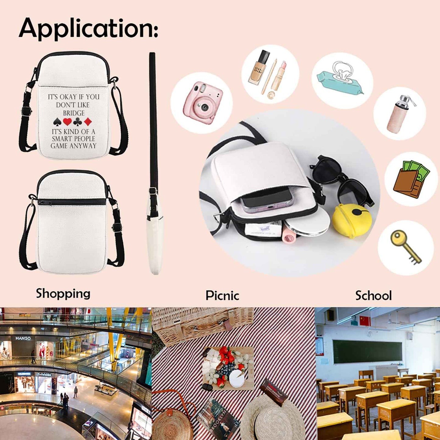 Bridge Canvas Tote Bag Bridge Lover Gift Bridge Player Bag Bridge Card Game Gift Bridge Themed Gift (Bridge Crossbody)