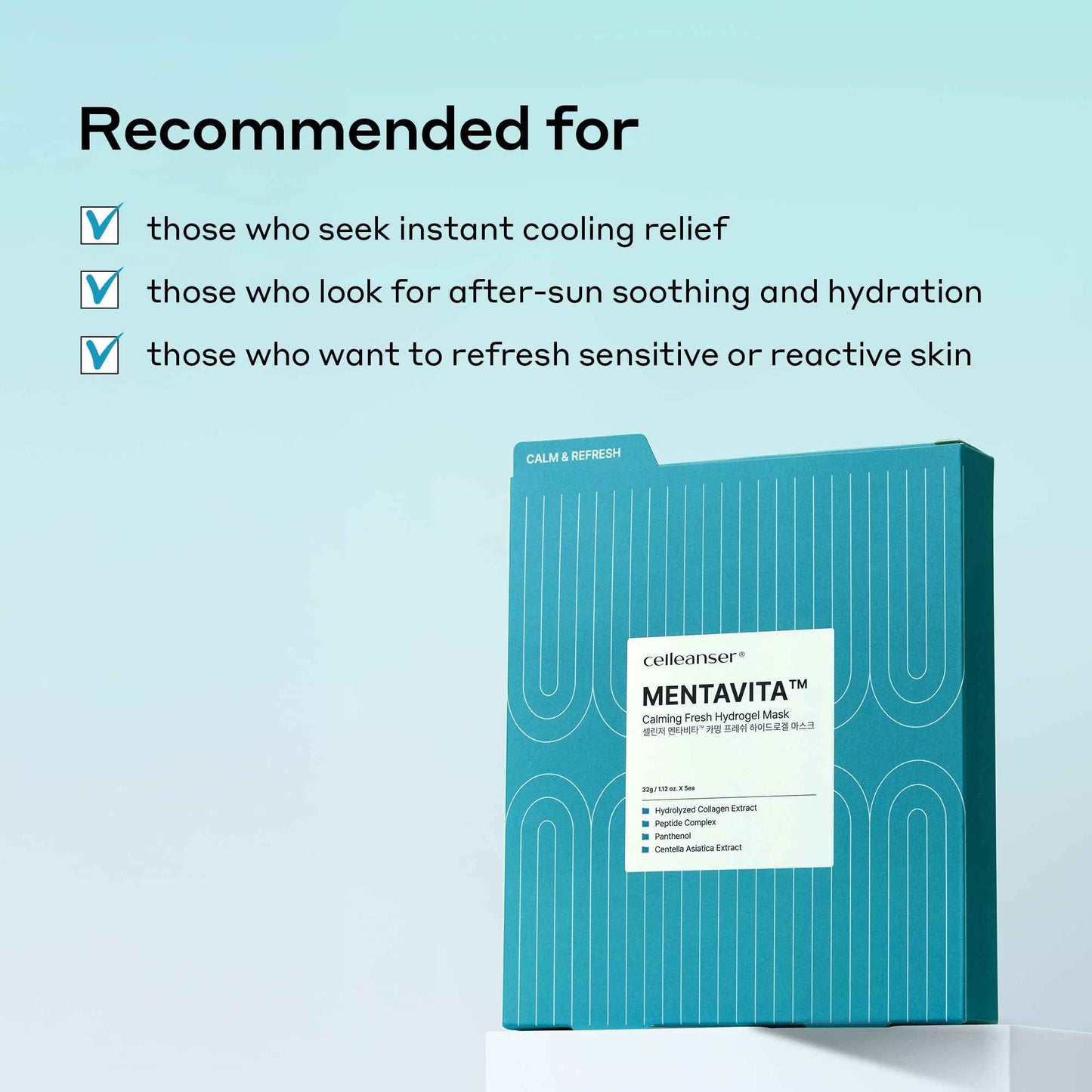 CELLEANSER MENTAVITA™ Calming Fresh Hydrogel Mask – Cooling & Soothing Overnight Mask for Heated and Sensitive Skin (32g x 5ea)