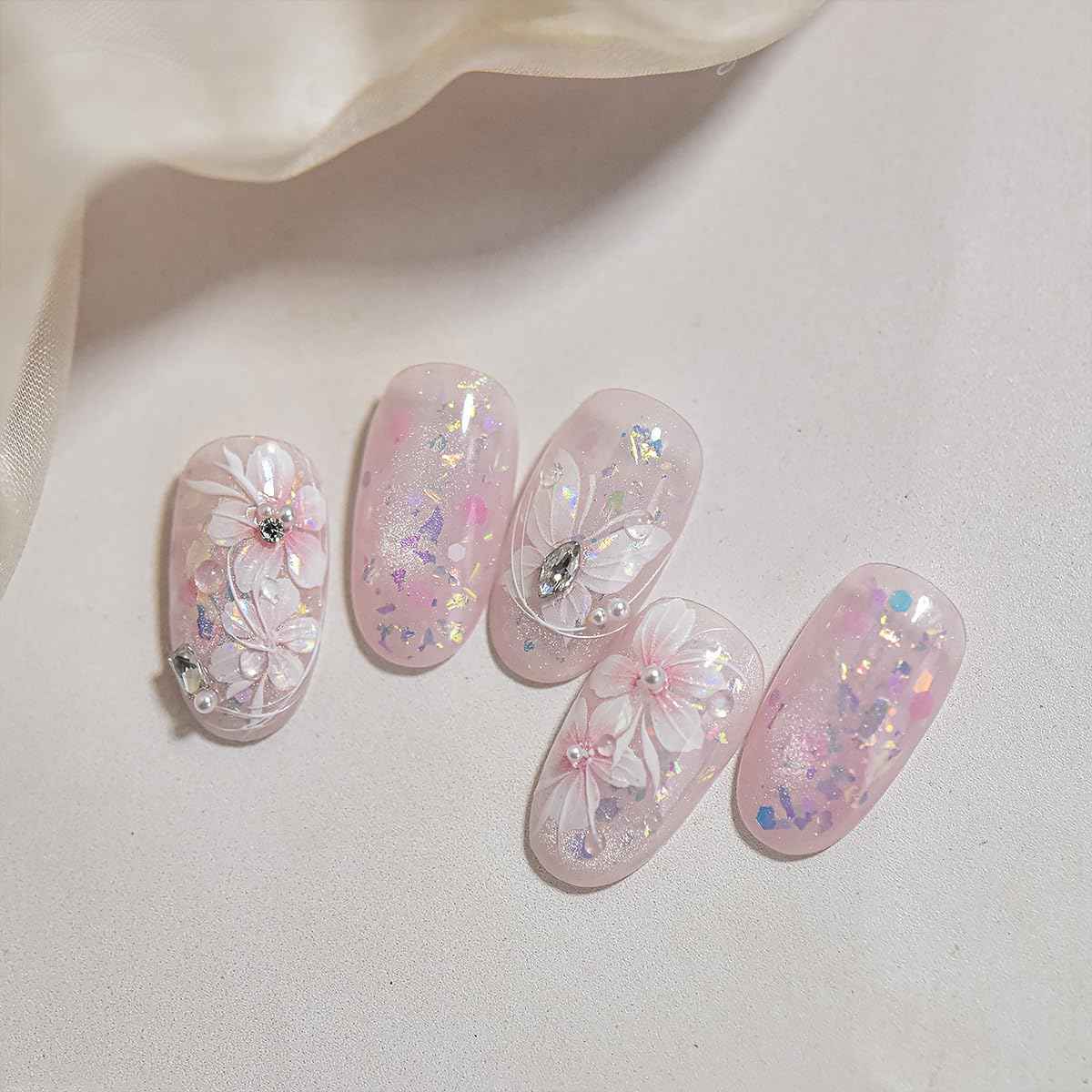 5D Embossed Flower Nail Art Stickers Pink Butterfly Nail Decals Spring Cherry Blossom Designs Self-Adhesive Nail Decor Flower Petal Nail Design Stickers Cute Nail Art Decals for Women DIY Manicure