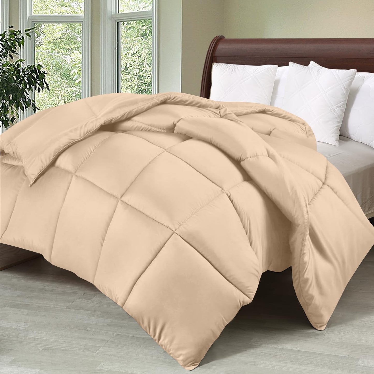 Utopia Bedding Comforter Duvet Insert, Quilted Comforter with Corner Tabs, Box Stitched Down Alternative Comforter King (Beige)