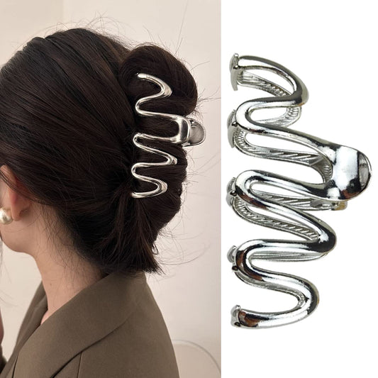 Metal Snake Shape Hair Claw Clips - Silver Line Creative Fashionable Hair Accessories for Women with Thick Hair