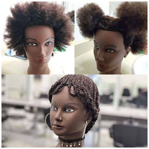 Morris Mannequin Head With 100% Human Hair Curly Hair Training Head Manikin Head Cosmetology Doll Head for Hairdresser Girls Practice Styling Braiding with Clamp Stand (SY)