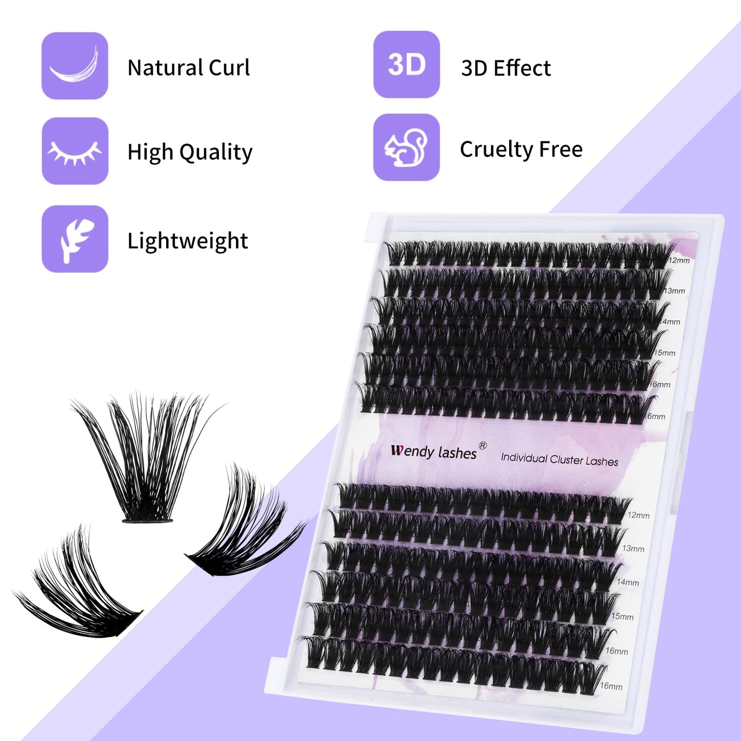 Lash Clusters 60D/80D Eyelash Clusters Fluffy DIY Lashes Wispy D Curl Lashes Clusters Mixed Length 16-20mm Fluffy Individual Lash Clusters Eyelash Extensions for DIY Lashes at Home