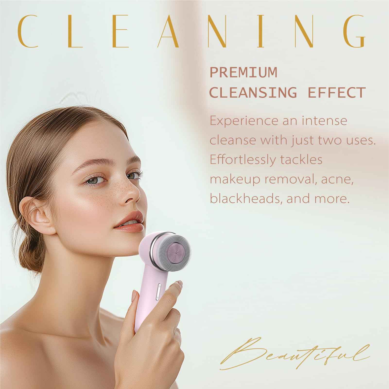 Eliteshine Electric Facial Cleansing Brush with Dual-Rotating Silicone and Bristle Brushheads,Electric Silicone Face Scrubber Exfoliator,Face Cleansing Brush, Rechargeable, for Face Skin Issues,Pink