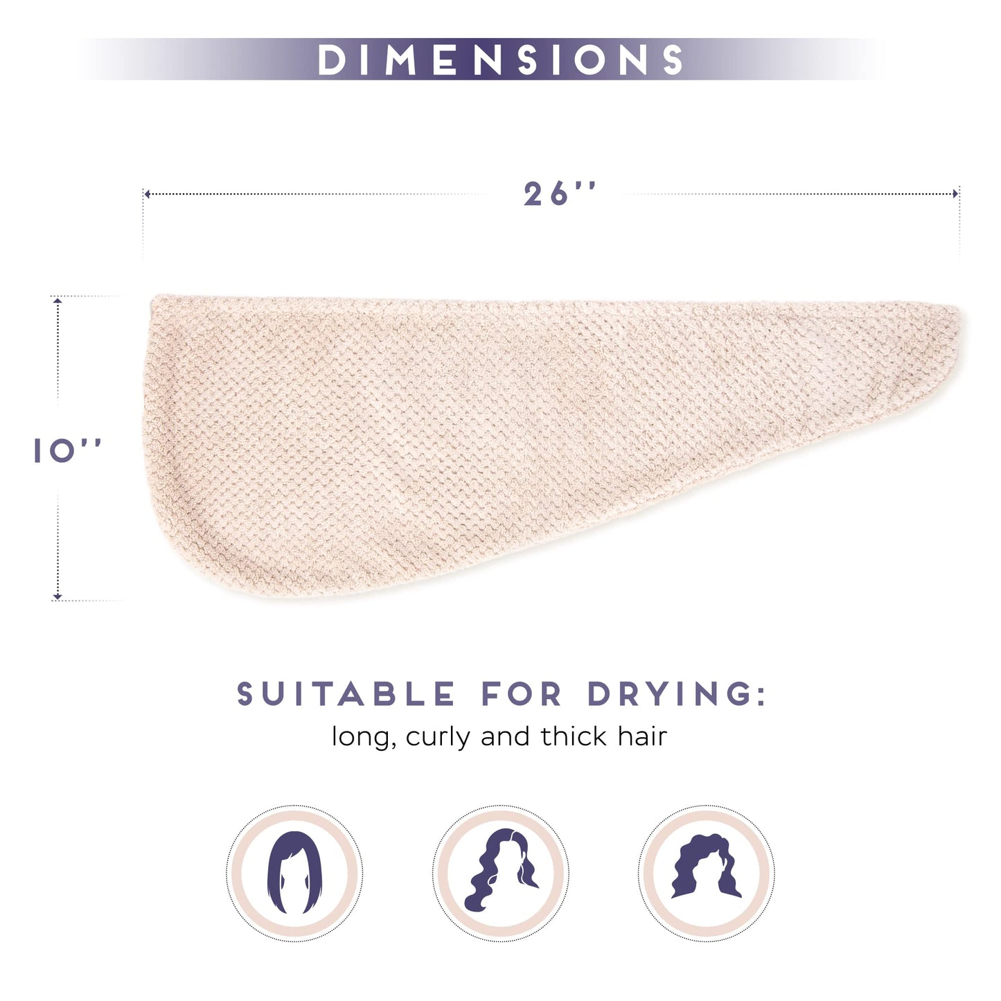 SimpleField 2 Pack Microfiber Hair Towel Wrap for Women, Anti Frizz Quick Drying Hair Turban for All Hair Style, Absorbent and Lightweight (Beige)