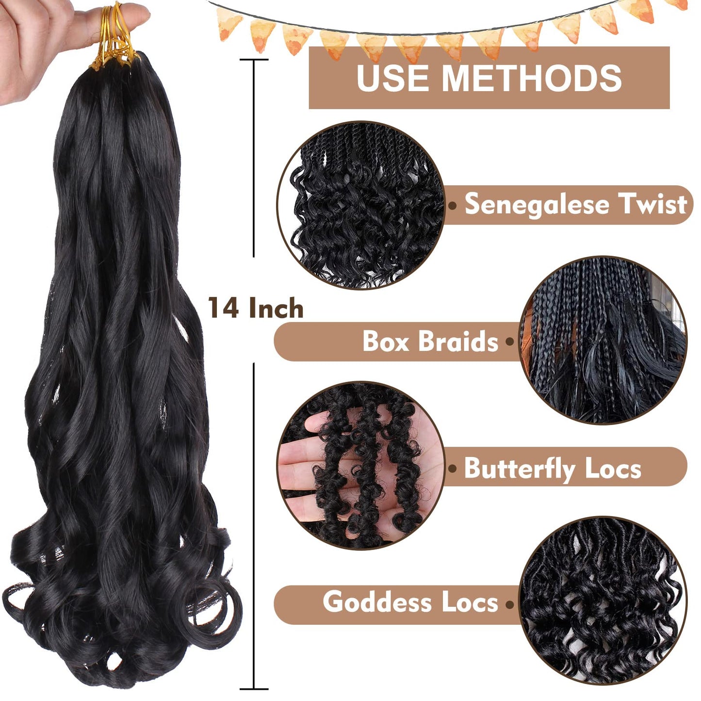 COOKOO Ombre Brown French Curl Braiding Hair 14 Inch 2 Packs Loose Wave Bouncy Braiding Hair 50g/pack Pre Stretched Yaki Curly Braiding Hair for Black Women Hair Extensions T30#