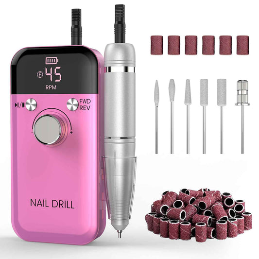 Portable Nail Drill Electric File: Cordless Nail Drills for Acrylic Nails Professional Rechargeable Nail Machine Kit Manicure Pedicure Tools Polishing Set for Shaping, Removing & Polishing Gel Nails