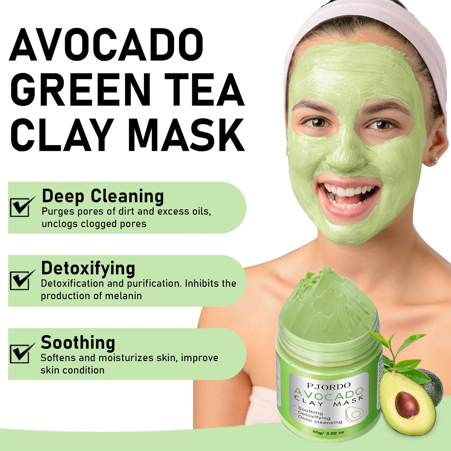 Pjordo 4 Pcs Clay Mask Set, Turmeric Vitamin C Clay Mask, Dead Sea Mud Mask, Avocado Clay Mask, Rose Clay Mask, Face Mask Skin Care Set, Perfect Gifts For Women Girls, 2.82 Oz Each