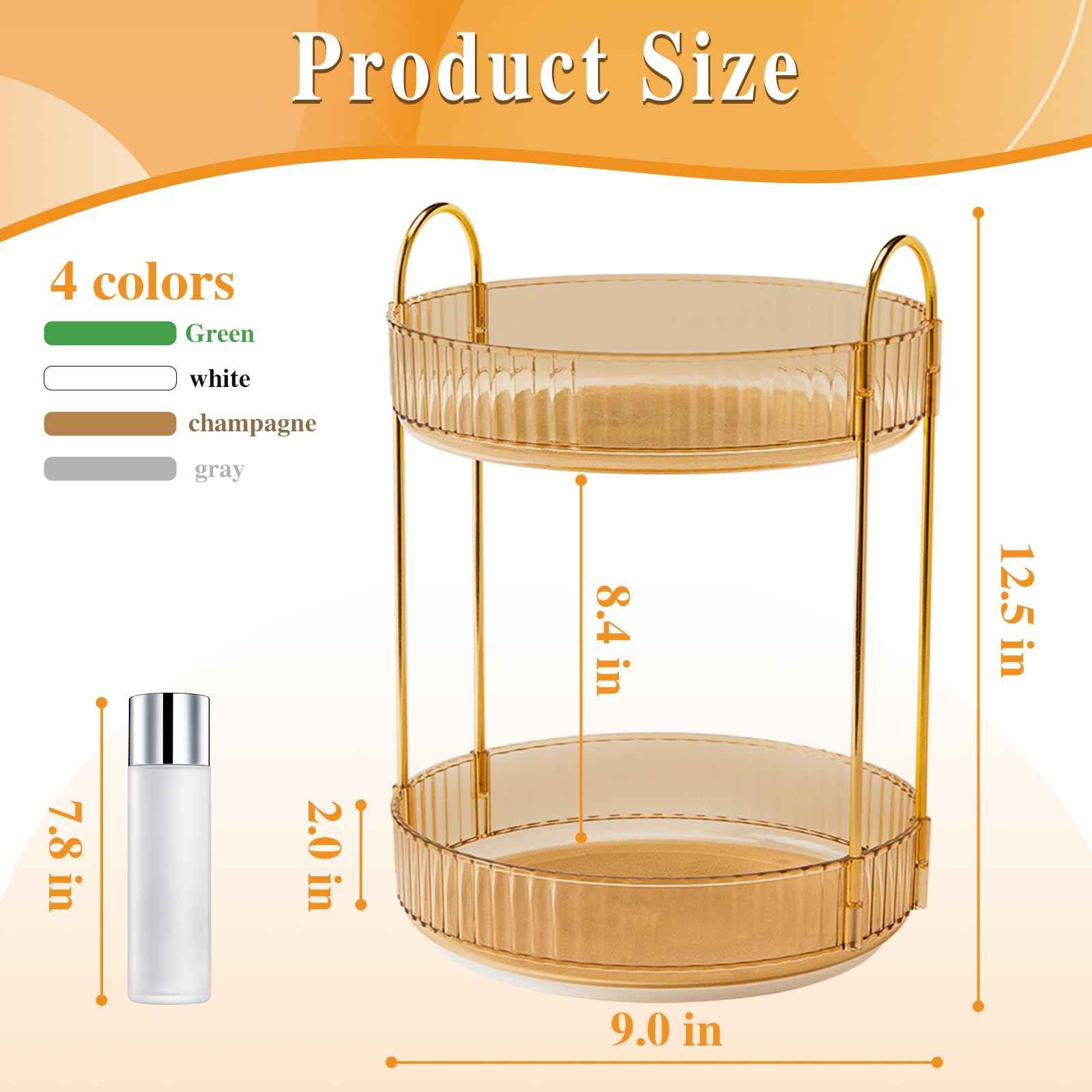 Megapuxin Rotating Makeup Organizer for Vanity,Large Perfume Organizers Skincare Make Up Storage Perfume Organizers Countertop Organizer with Extra Hooks and Stickers for Bathroom