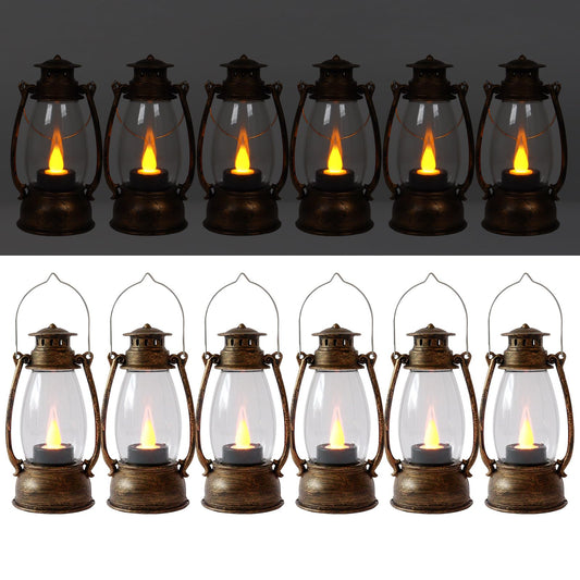 LLQ 12 Pack Vintage Decorative Lanterns, Mini Candle Lantern Decorative LED Candle Holders with Flameless Candles for Wedding Table Centerpieces, Christmas Party Outdoor Decorations, Brown