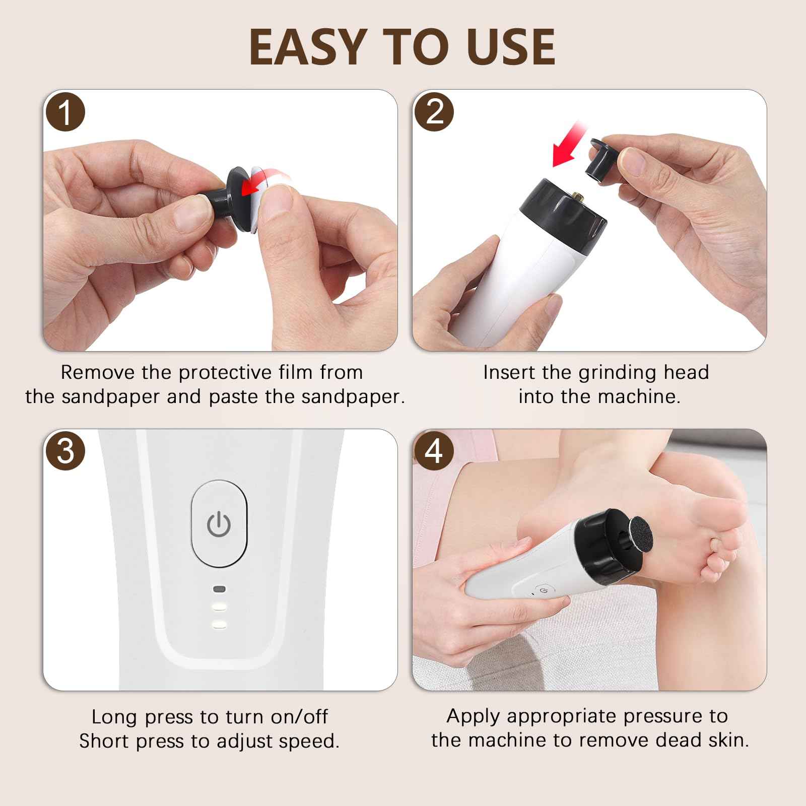 Electric Foot Callus Remover Rechargeable, High Speed Foot Sander, Powerful Portable Electric Foot File Pedicure Tools for Women Men Dead, Hard Cracked Dry Skin (White)