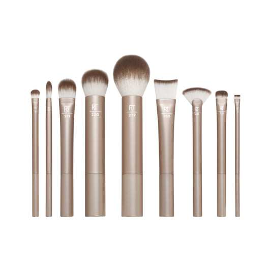 Real Techniques Au Naturale Makeup Brush Kit, For Liquid, Cream, & Powder Foundation, Eyeshadow, Blush, & Contour, Premium Quality Face Brushes, Gift Set, Cruelty-Free, 9 Piece Set