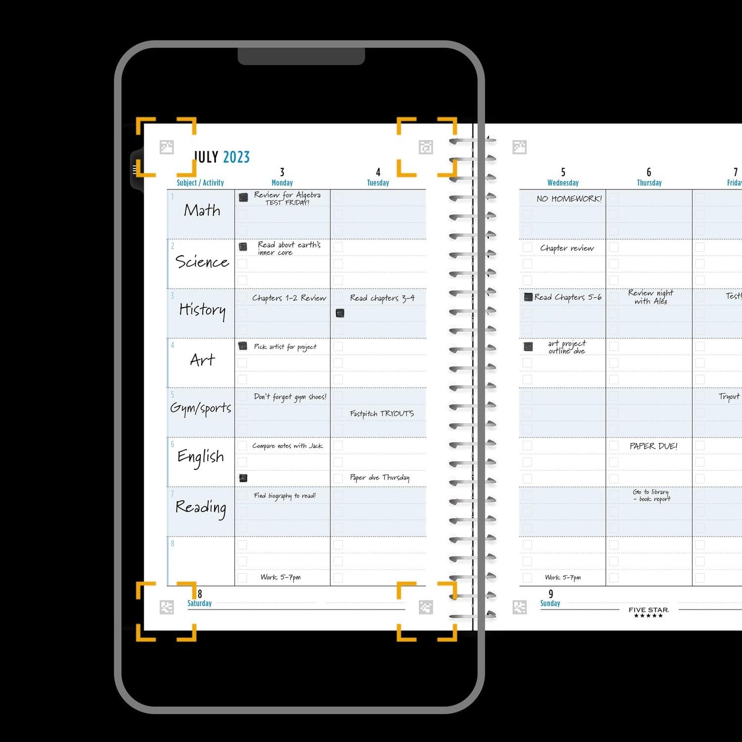 Five Star Planner 2024-2025 Academic, Weekly & Monthly Advance Student Planner + Study App, 8-1/2" x 11", Large, Black (CAW65905)