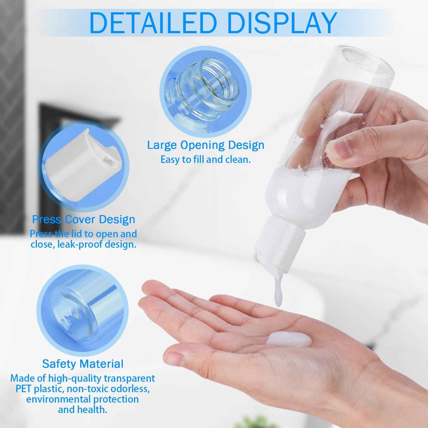 CHGANG 6 Pack 3.4 oz Travel Bottles for Toiletries - TSA Approved Leakproof Plastic Empty Travel Size Bottles Containers with Labels for Shampoo, Conditioner, Lotion