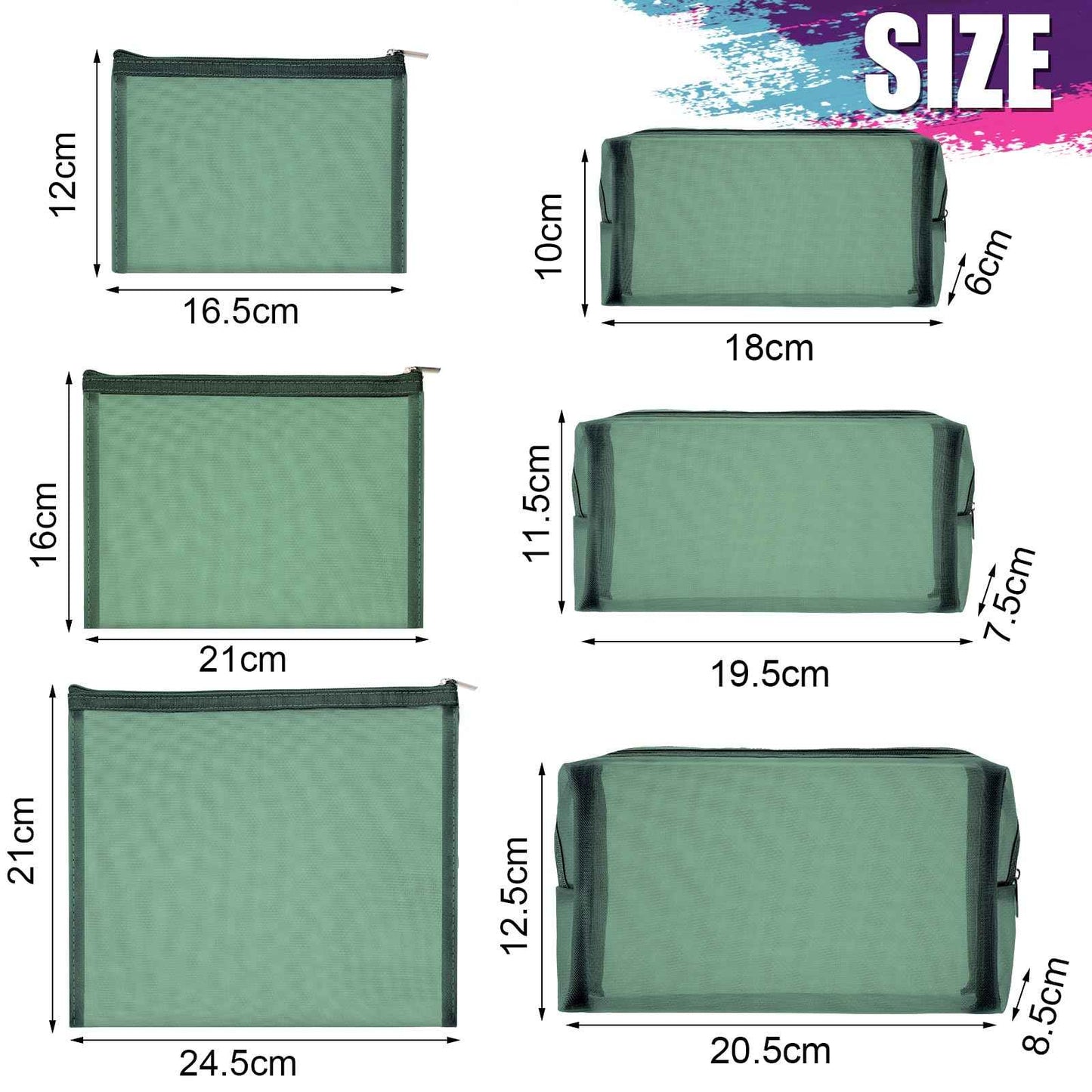 Boao 6 Pieces Mesh Makeup Bags Mesh Cosmetic Bag Portable Travel Organizing Zipper Pouch Toiletries Makeup Pouches for Home Office Travel Accessories(Green)