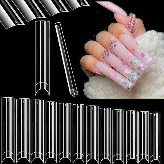 No C Curve Straight Square Nail Tips - 500 Pcs Flattened XXL Extra Long None C Curve Fake Nail Tips EJIUJIUO Half Cover Flat Square Nails Tips Clear Acrylic Non C Curve False Nails for Women,10 Sizes