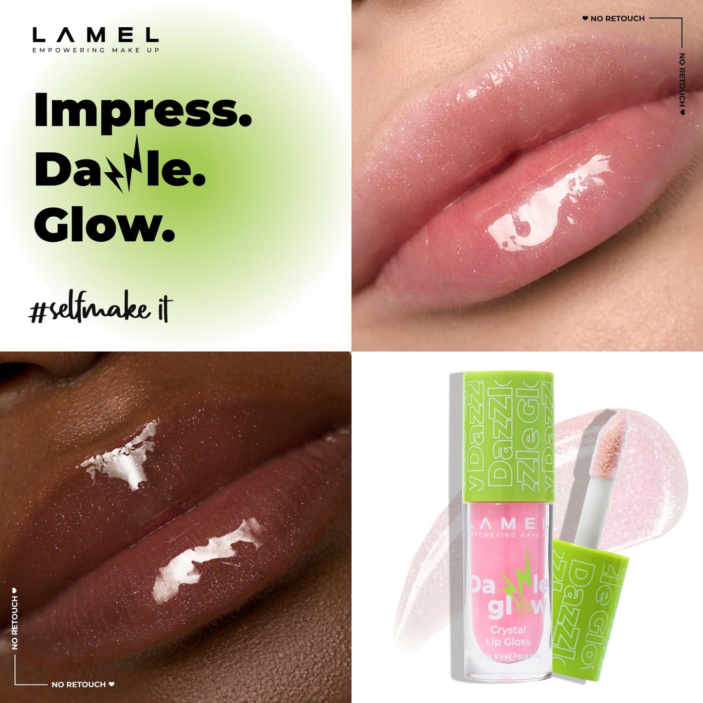 Lamel Dazzle Glow Crystal Clear Lip Gloss - Hydrating Lip Gloss - Non Sticky Lip Gloss - Colored Lip Gloss - Lip Gloss Color - Mini Lip Gloss - Moisturizing Lip Gloss - №401 Blossom