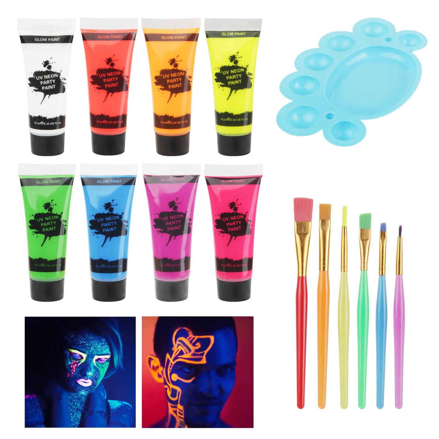 UV Blacklight Neon Face Body Paint, MEICOLY 8 Tubes Blacklight Reactive Paints,Water Based, Washable, Non-Toxic Neon Party Supplies for Halloween,01