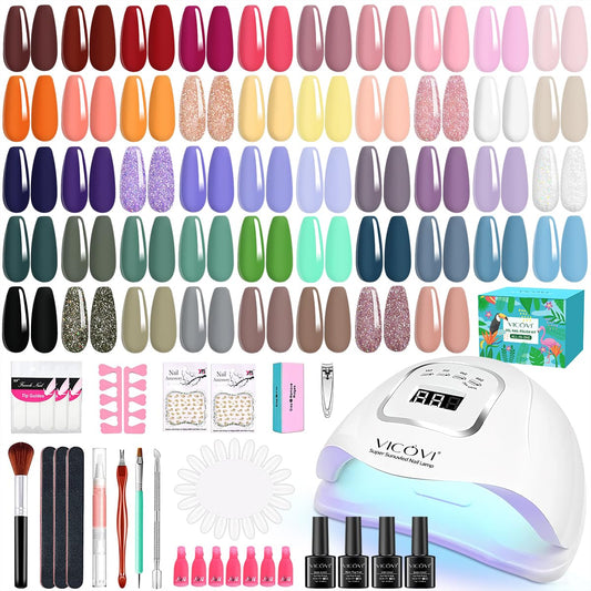 VICOVI 52PCS Gel Nail Polish Kit With UV Light 48 Colors Gel Nail Polish Set with Glossy Matte Top Base Coat Nail Lamp Manicure Starter Kit for Nail Art Salon Design Gifts for Women Girls All Seasons