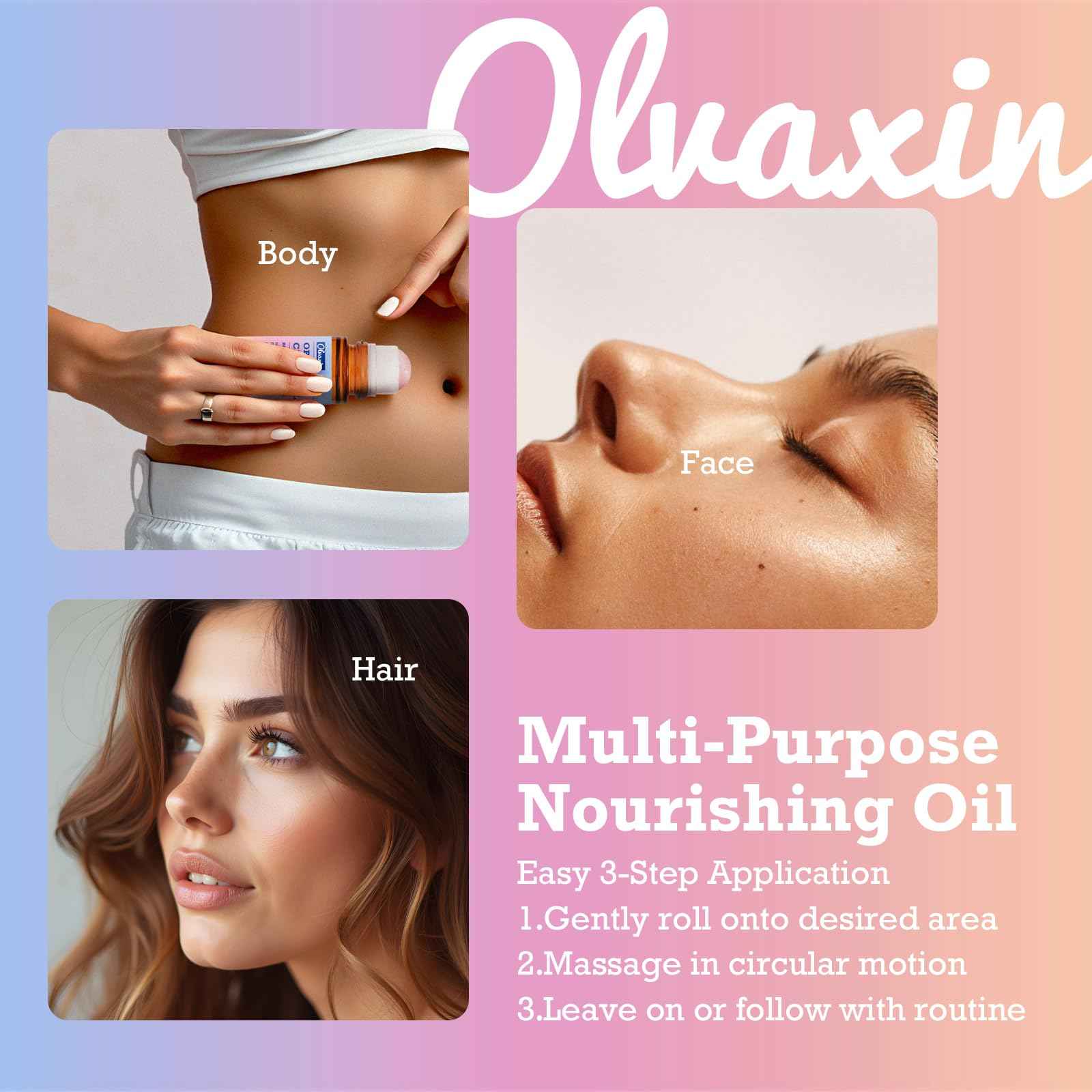 Olvaxin Organic Castor Oil Roll-On with Rose Quartz - 2 Pack x 1.7 fl oz(50mL) | Brown Glass Bottle, Cold Pressed, Hexane Free, Unrefined | Nourishing Oil for Face, Hair and Body