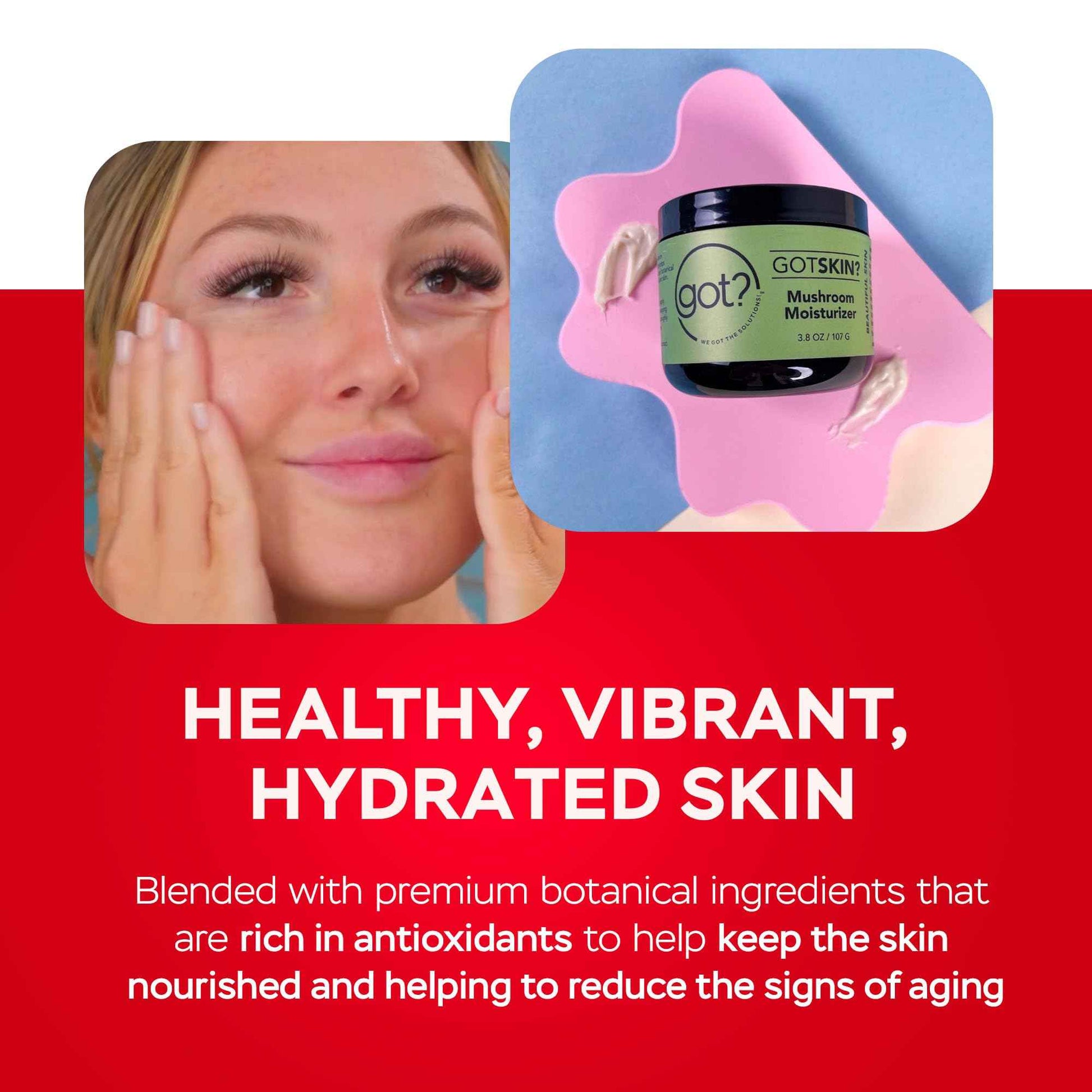 Got? Mushroom Moisturizer - Lightweight Hydrating Cream Infused with Reishi, Chaga, Cordyceps and Lion’s Mane Mushroom Extracts, Shea Butter, Vitamin E, and Essential Oils - 3.8 oz