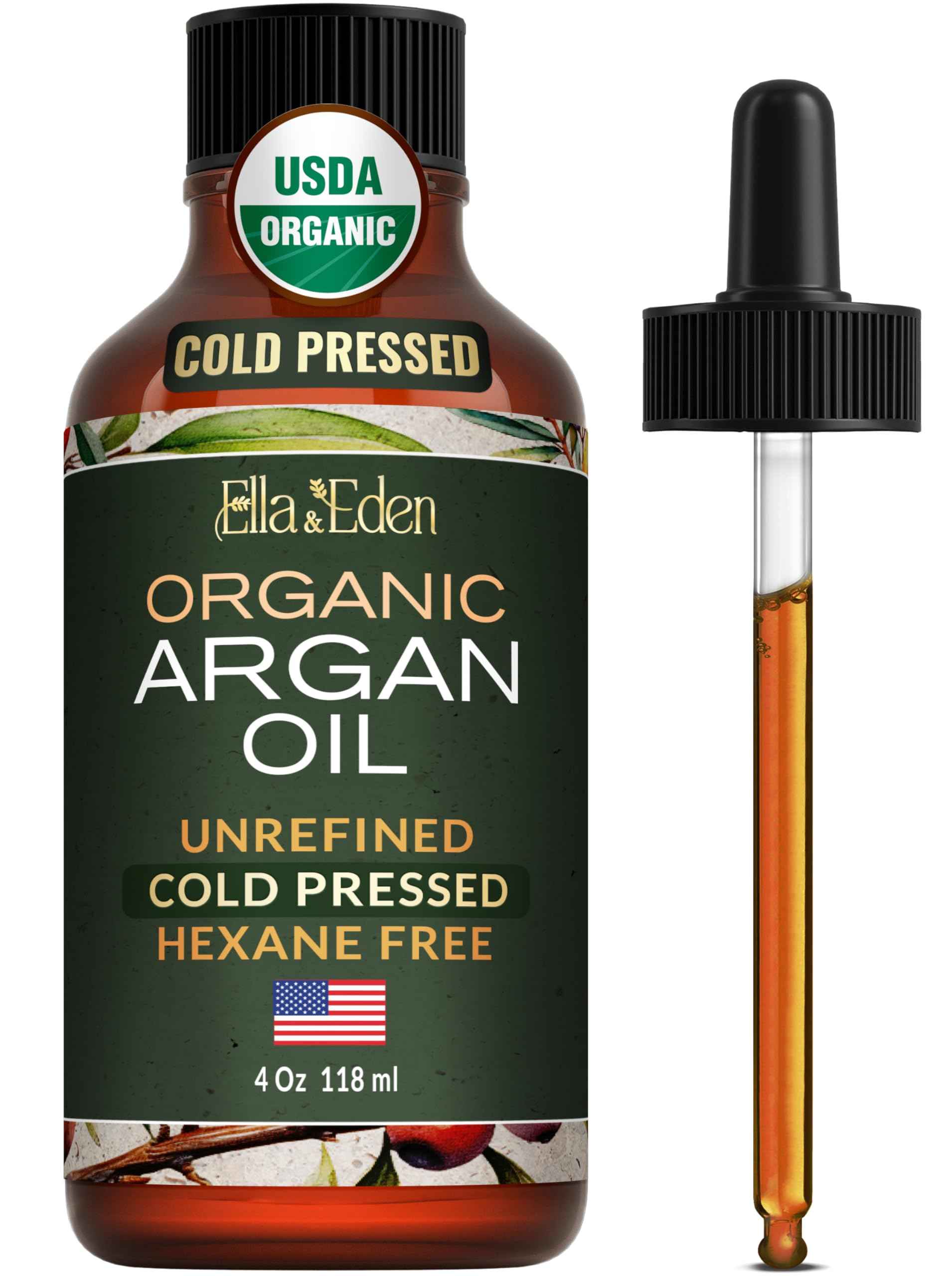 Ella & Eden Organic Castor Oil 16 Oz & Moroccan Argan Oil 4 Oz | Glass Bottle | Hair, Skin, Face, Nails | Cold-Pressed, Unrefined, Hexane-Free, USDA Certified, 100% Pure