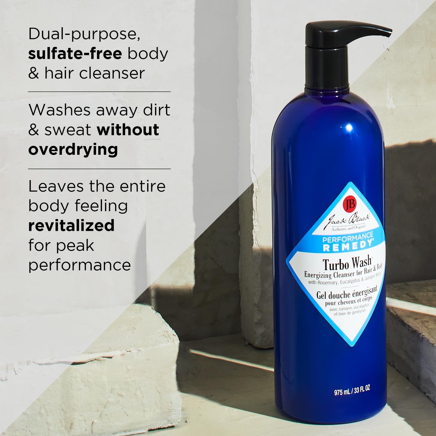 JACK BLACK - Turbo Wash Energizing Cleanser - Sulfate-free body and hair cleanser - With Rosemary, Eucalyptus & Juniper Berry - 975mL