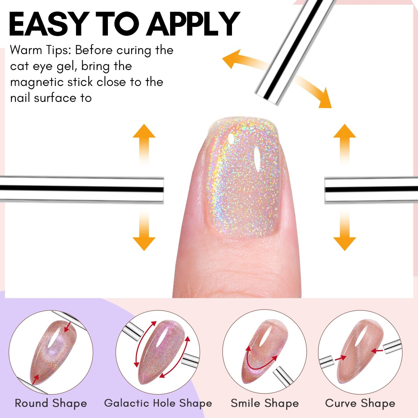 Makartt Gel Nail Polish, Universal Rainbow Cat Eye Gel Nail Polish 10ml Holographic 9D Sparkly Hole Cat Eye Glitter Spring Gel Polish with Magnet Stick Soak Off UV/LED Manicure Nail Art Designs