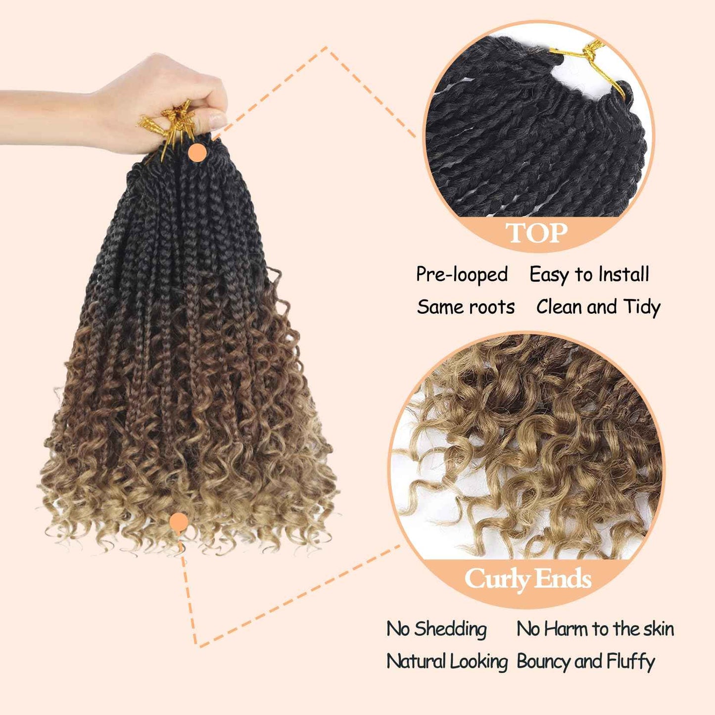 Boho Braids Crochet Hair Pre Looped 10 Inch - Goddess Box Braids Crochet Hair for Black Women with Curly Ends, 8 Packs Boho Crochet Braids Pre Looped 1B-30-27