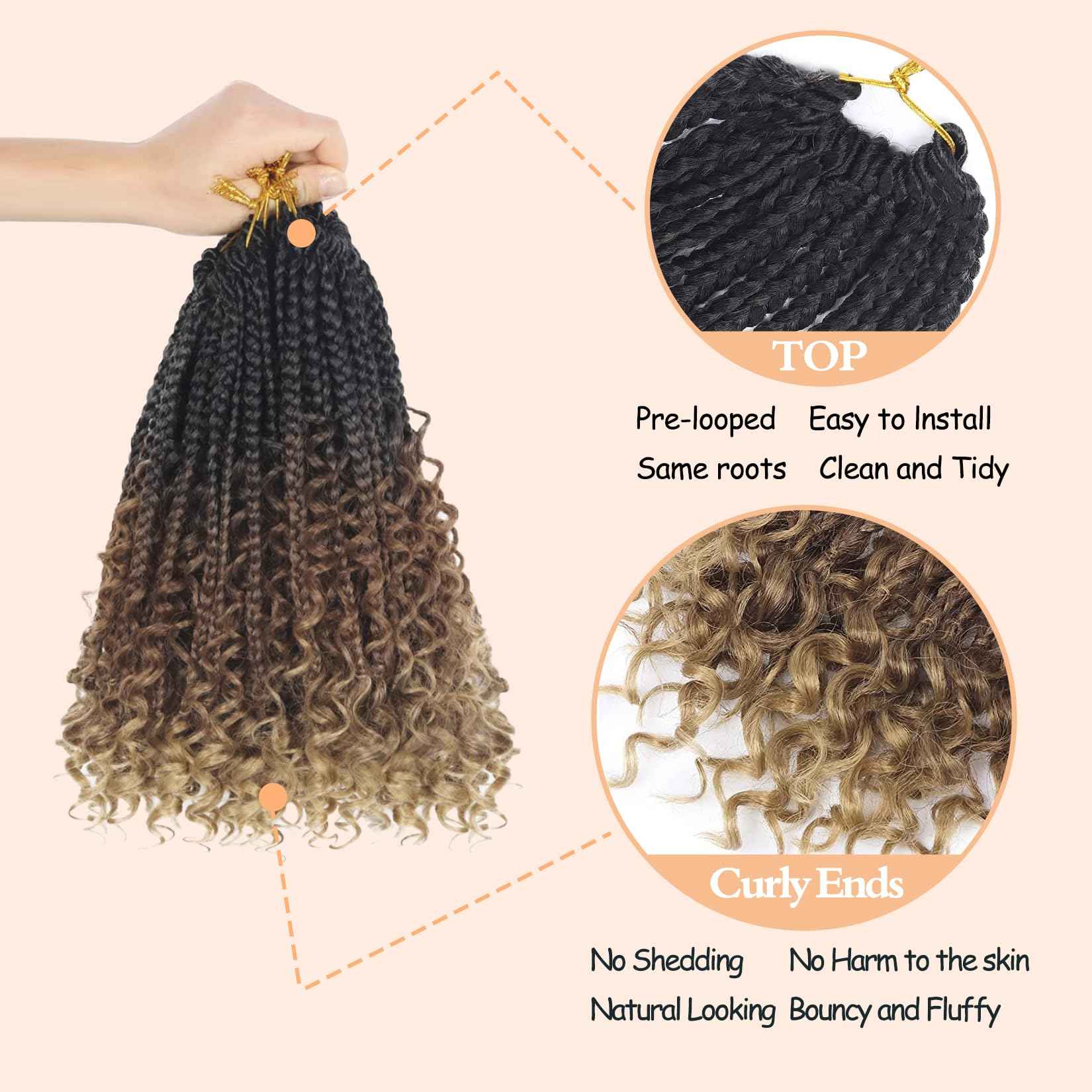 Boho Braids Crochet Hair Pre Looped 10 Inch - Goddess Box Braids Crochet Hair for Black Women with Curly Ends, 8 Packs Boho Crochet Braids Pre Looped 1B-30-27