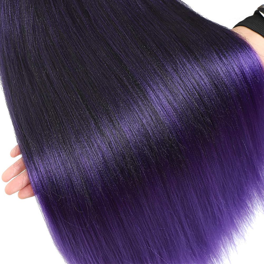 AFNOTE Pre Stretched Braiding Hair Extensions for Braids 20 Inch 3 Packs Ombre Purple Braiding Hair Pre Stretched Synthetic Soft Prestretched Braid Hair Extension Hot Water Setting-Black/Purple