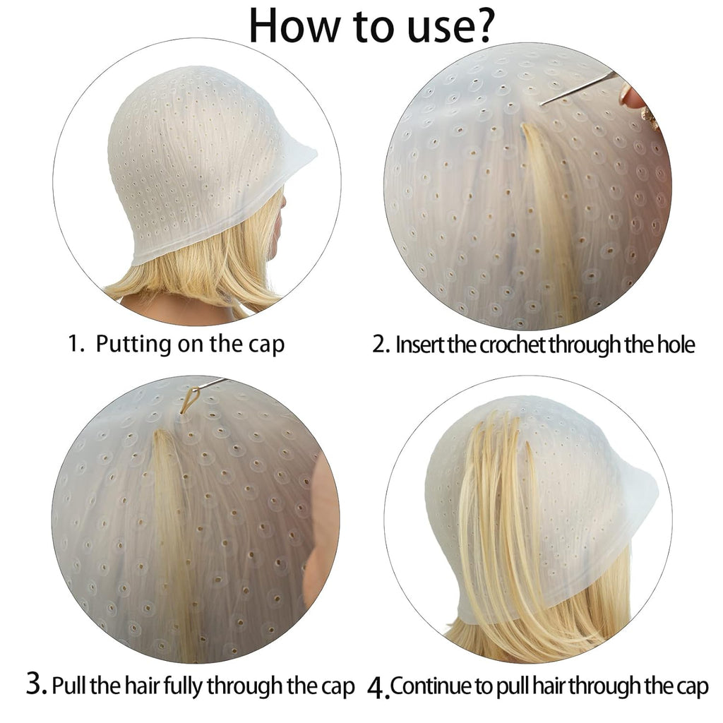 Professional Silicone Highlighting Cap Set with Hook - Reusable Pre-Punched Hair Color Tools for Salon Use