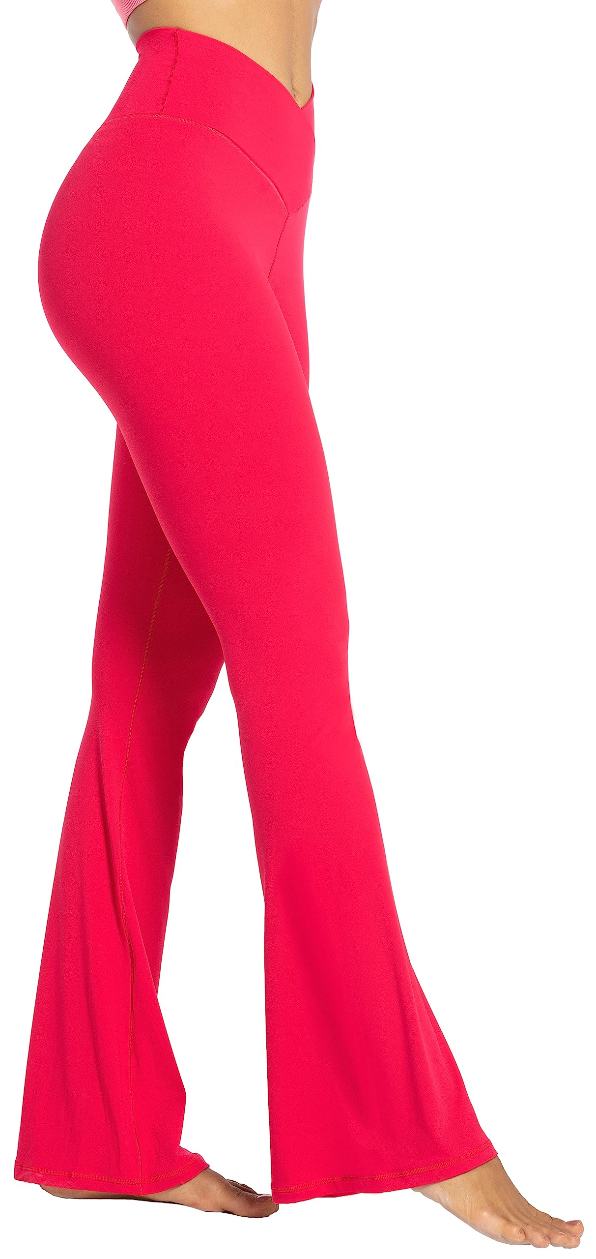 Sunzel Flare Leggings, Crossover Yoga Pants for Women with Tummy Control, High-Waisted and Wide Leg Red