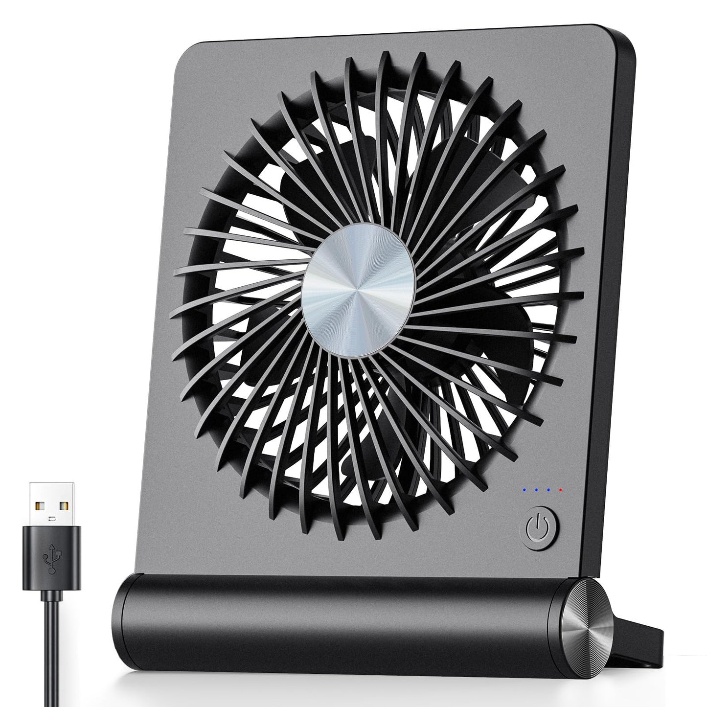 Koonie USB Fan, Strong Wind Ultra Quiet Small Desk Fan 220° Tilt Folding 3 Speeds Adjustable USB-C Corded Powered Personal Fan for Home Office Desktop Black