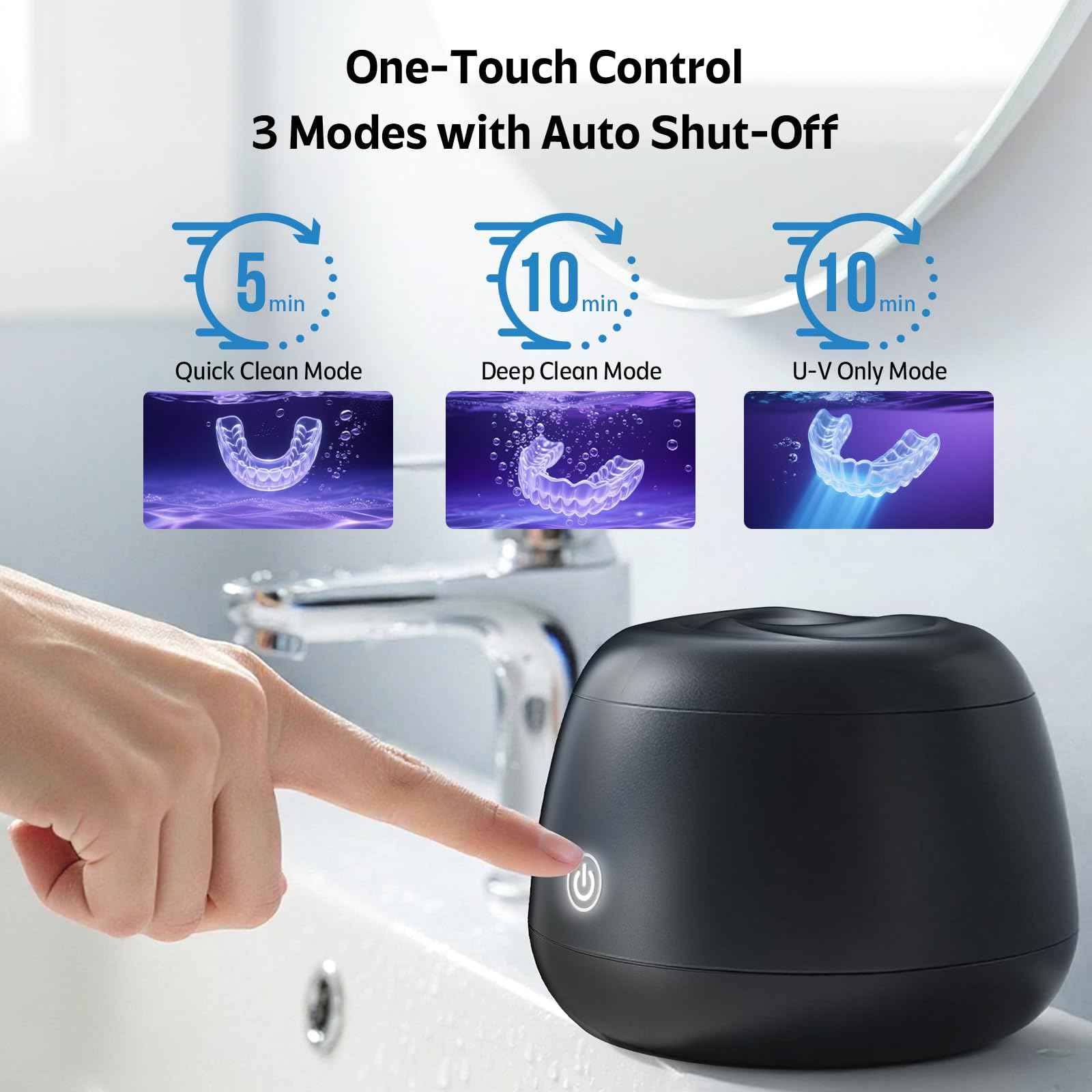 Ultrasonic Retainer Cleaner Machine 48kHz Denture and Aligner Cleaning Pod for Mouth Guards Night Guards Dental Trays Braces Toothbrushes Jewelry with 200ML Capacity (Black)