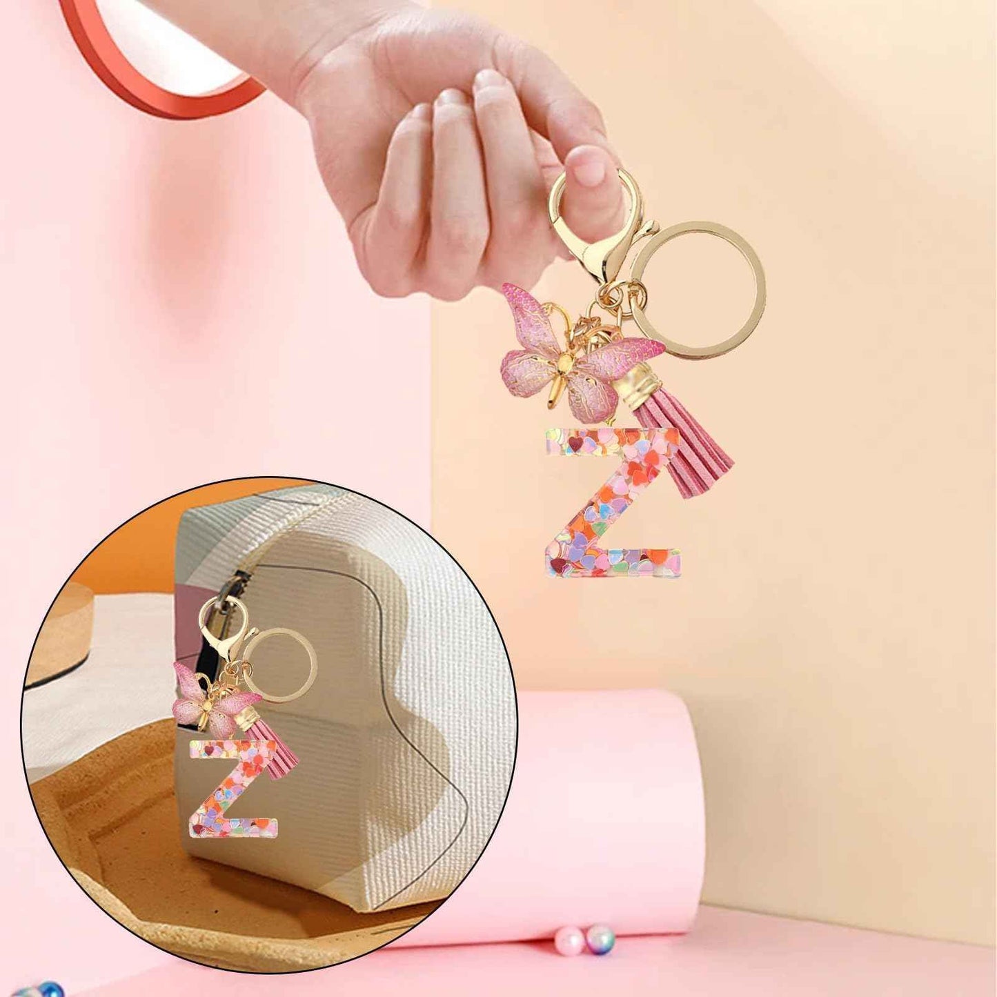 LYDZTION Personalized Initial Makeup Bag Letter Keychain, Custom Makeup Cosmetic Bag for Women Mom Best Friend Teen Girls Birthday Wedding Personalized Anniversary Bridal Shower Gifts (Z)