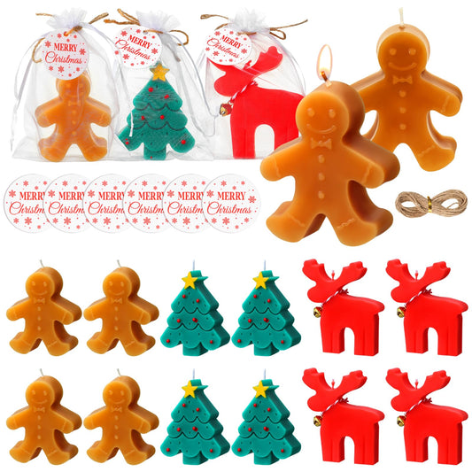 MTLEE 15 Set Christmas Candles Gift Xmas Candles for Home Gingerbread Man Shaped Candle Christmas Tree Elk Candle for Christmas Party Holiday New Year Decoration (Multicolor,Mixed Styles)