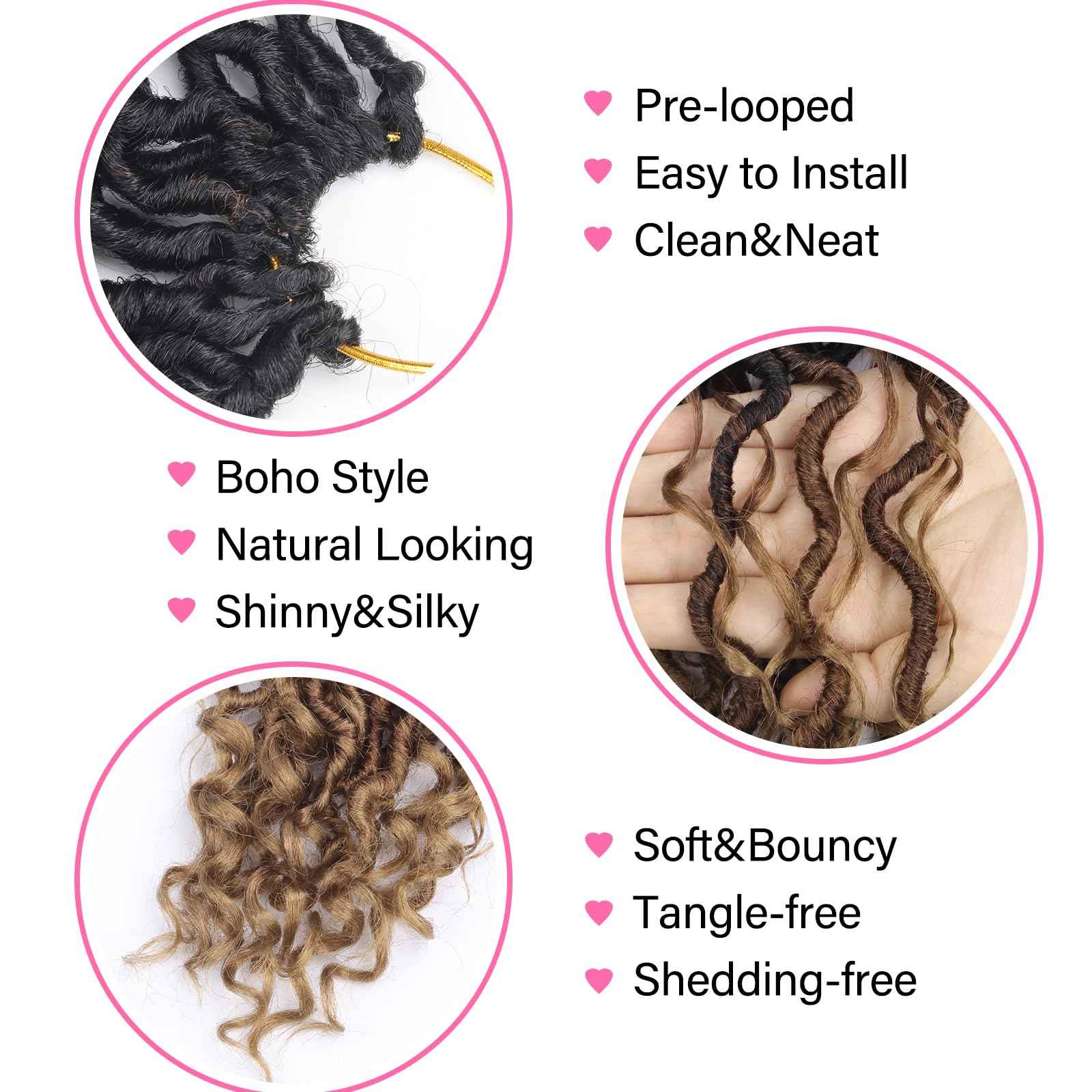 Sosihua Goddess locs crochet hair, 9 packs soft boho faux locs with curly ends bohemian crochet dreads for black women(14Inch,#1B-30-27)