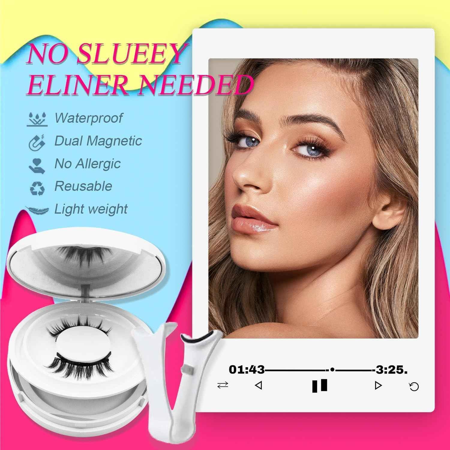 Hunnyfit Lashes Magnetic Eyelashes with Applicator, Magnetic Eyelashes Without Eyeliner，Reusable Glue-Free Natural Look Eyelashes Kit Easy to Wear and Remove