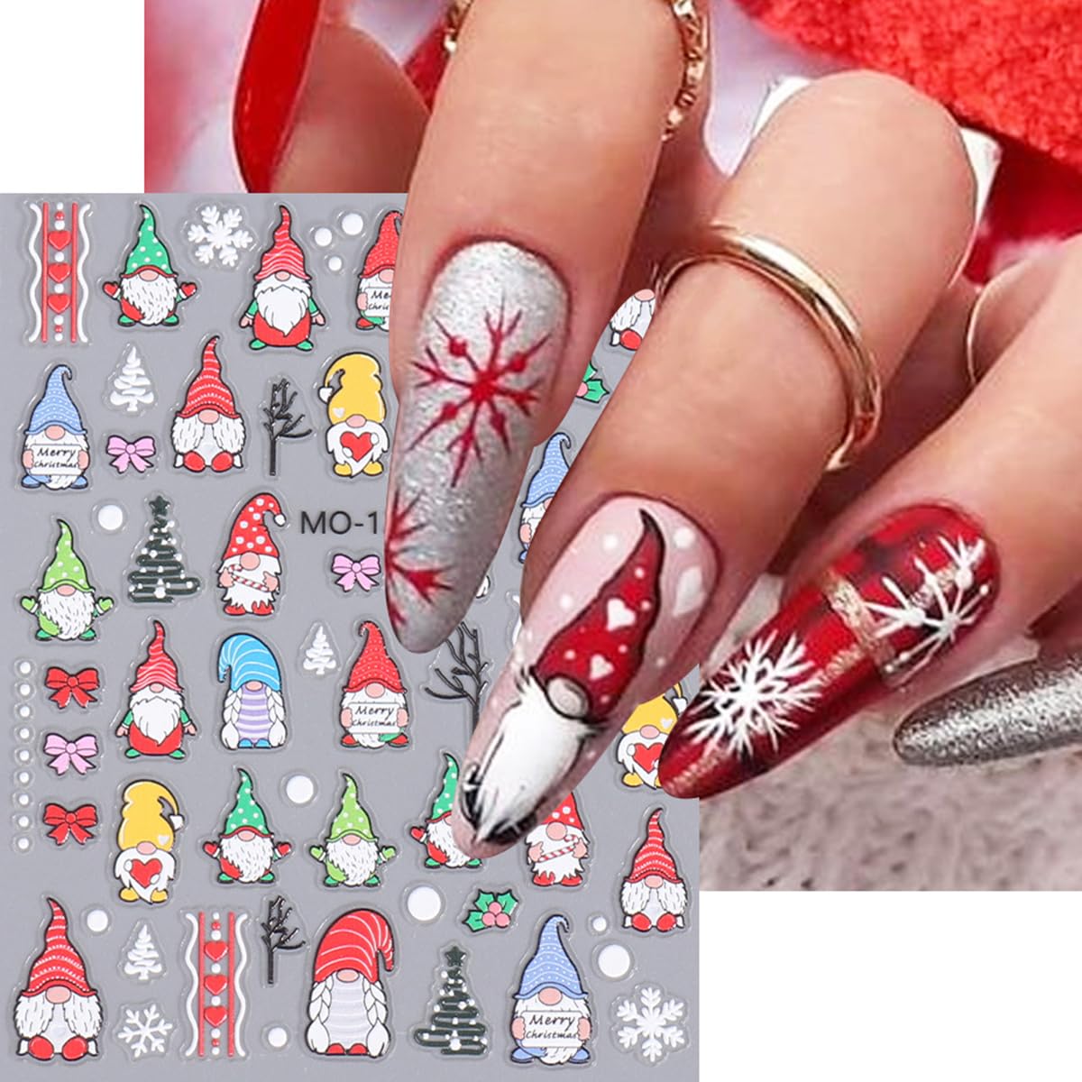 Christmas Nail Art Stickers 4 Sheets 3D Christmas Nail Decals Self-Adhesive Nail Art Design Elk Snowman Santa Claus Snowflake Nail Decals Christmas Nail Supplies for Women Girls Holiday Manicure Decor