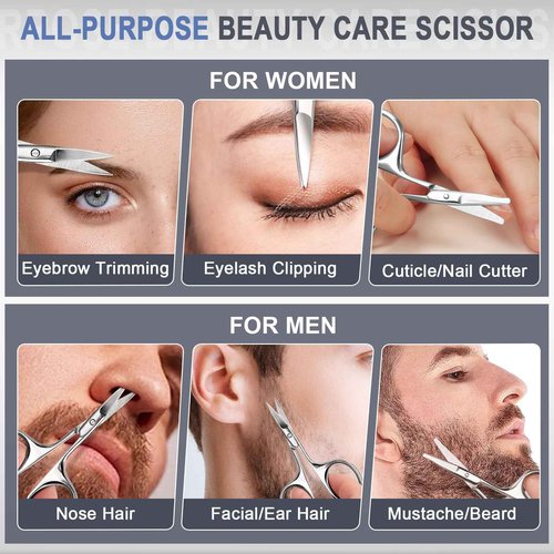 ESVIENS 2Pack Small Eyebrow Scissors, Stainless Steel Nose Hair Trimming Scissors with Rounded Tips, Precision Grooming for Beard/Mustache/Facial Hair, Travel Friendly & Safe for Men Women