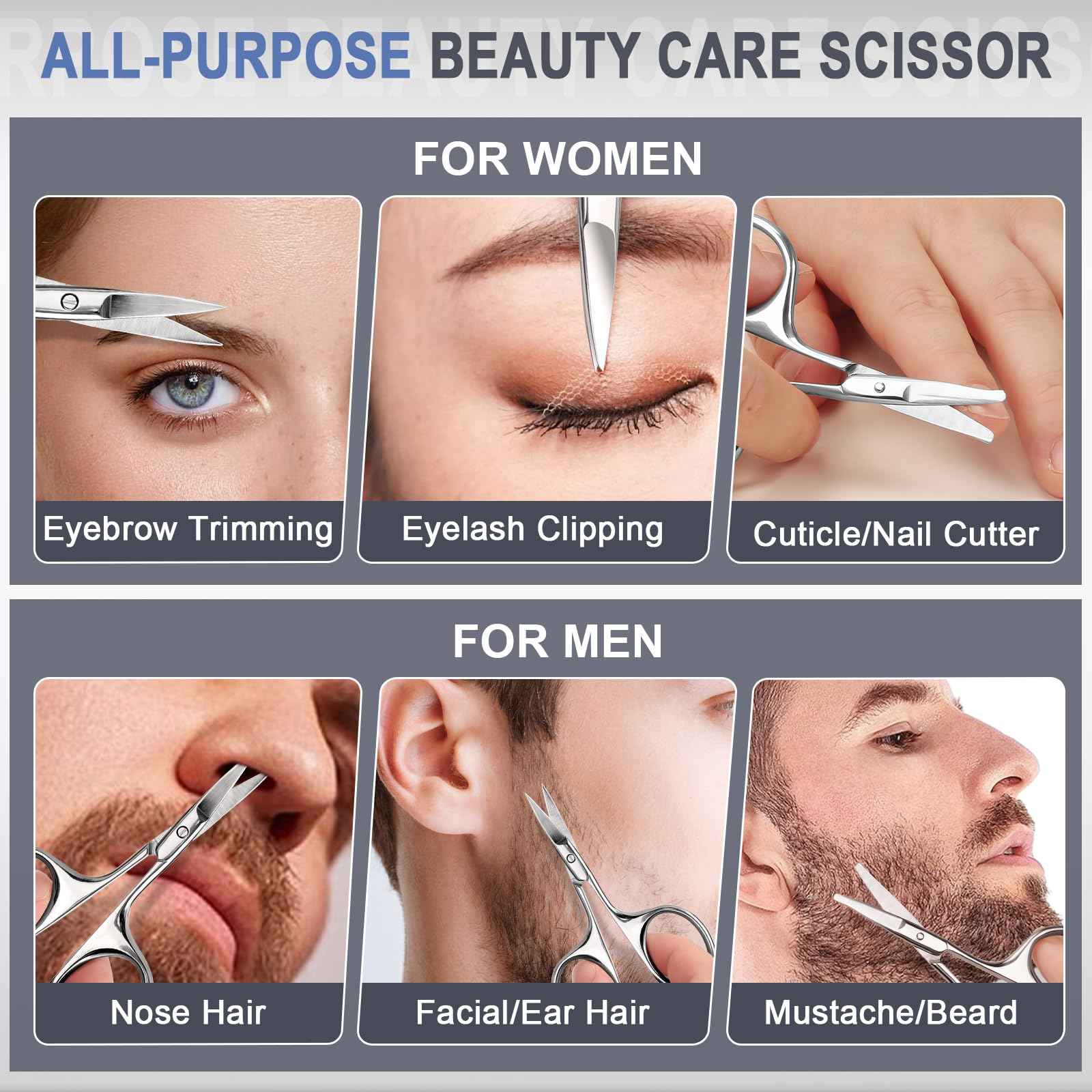 ESVIENS 2Pack Small Eyebrow Scissors, Stainless Steel Nose Hair Trimming Scissors with Rounded Tips, Precision Grooming for Beard/Mustache/Facial Hair, Travel Friendly & Safe for Men Women