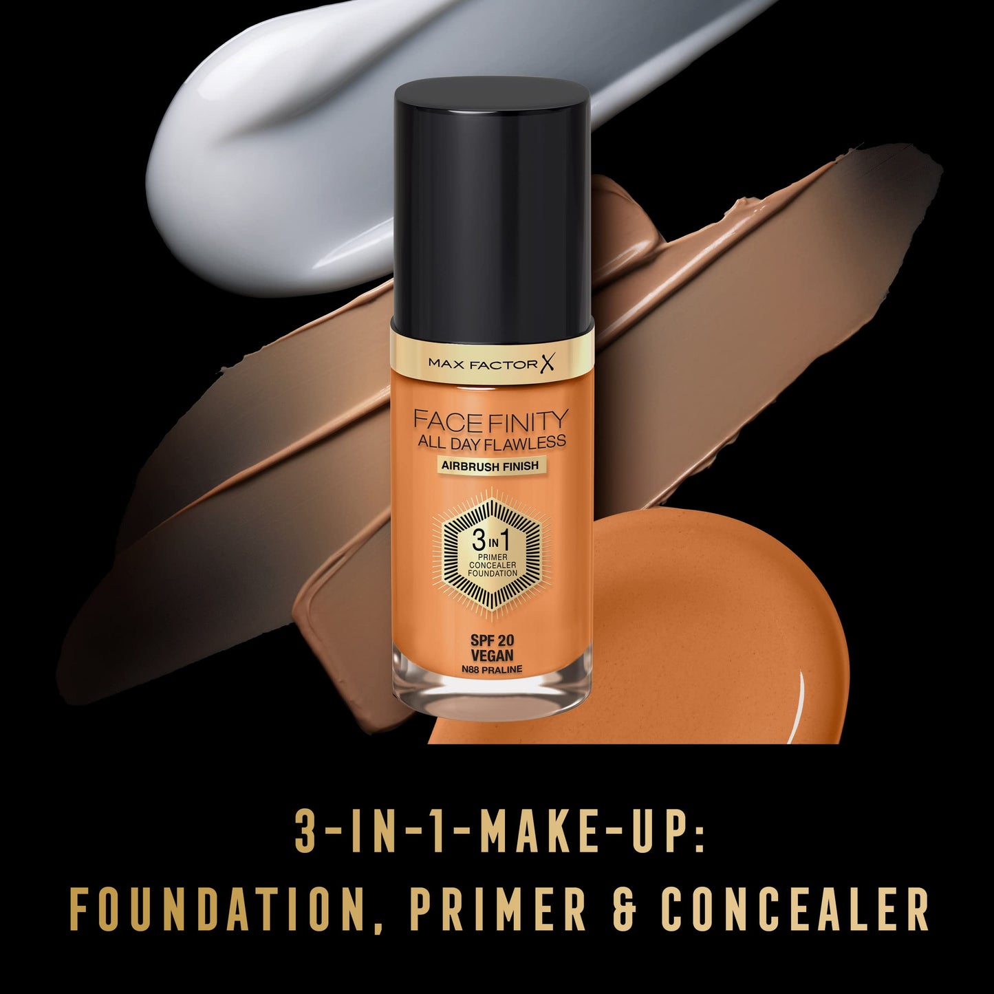 Max Factor Facefinity 3-in-1 All Day Flawless Liquid Foundation, SPF 20-64 Rose Gold, 30 ml