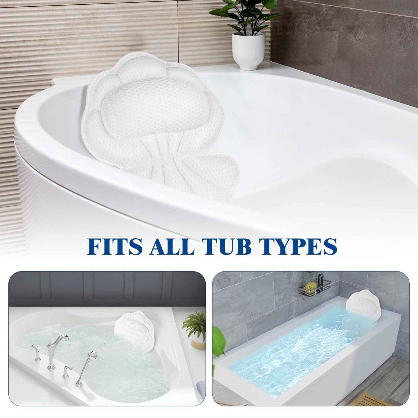 Bath Pillows for Tub, Afitton Luxury Bath Pillow Bathtub Pillow Headrest Neck and Back Support - with 4D Air Mesh Fabric & 6 Powerful Suction Cups, Ergonomic Bath Accessories Spa Gifts for Women Men