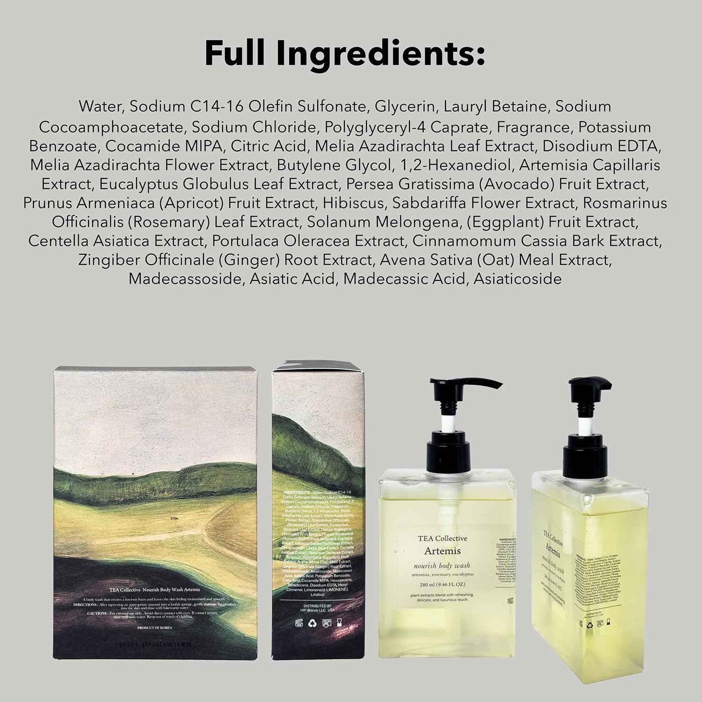 TEA Collective Artemis Nourish Body Wash l Artemisia, Rosemary, Eucalyptus l 9.46 Fl Oz l Product of Korea