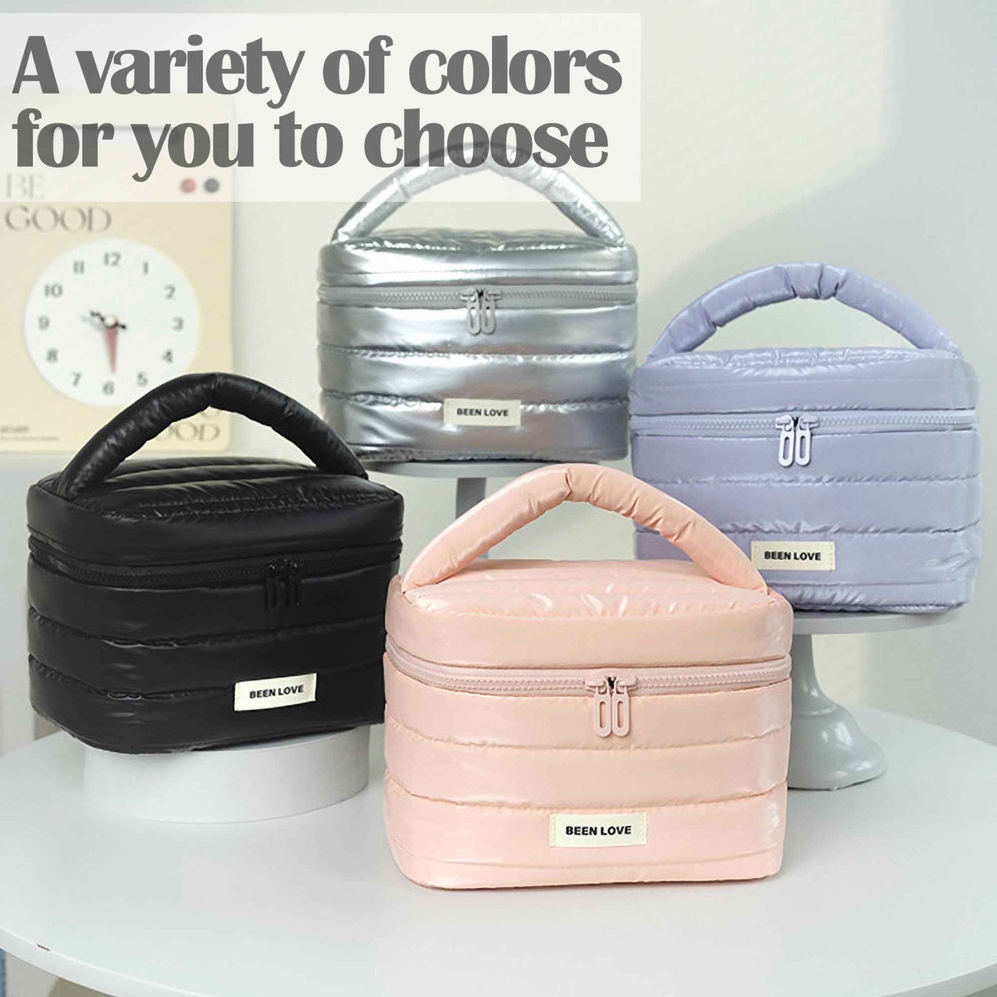 erised's bifrost Cute Large Capacity Makeup/Cosmetic/Toiletry Quilted Bag for Women&Girls/Travel Case/Zipper Organizer Bag/Down Jacket Waterproof Fabric/Wide Open