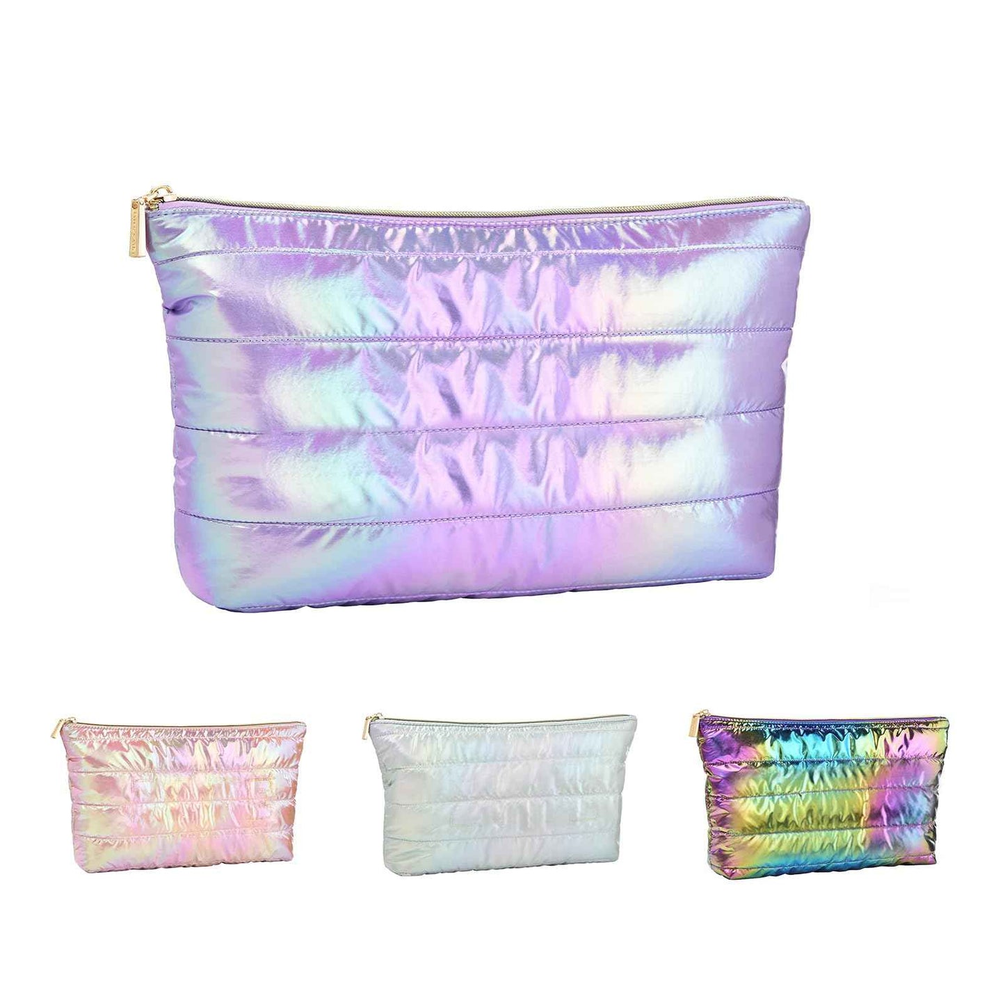 Hiroyuki Large Makeup Pouch, Puffy Cosmetic Bag, Large Capacity Travel Pouch (plain, purple)