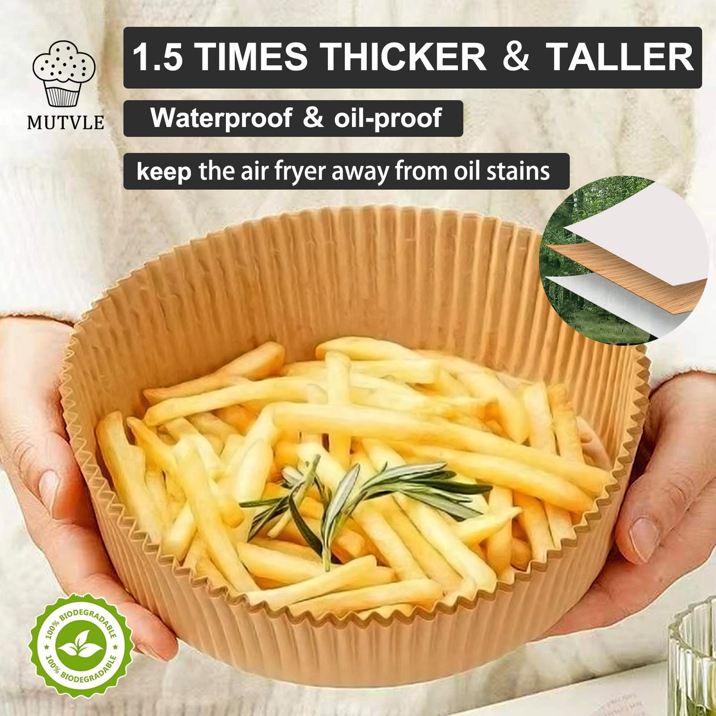 9 Inch Air Fryer Disposable Paper Liner 125PCS, [ XL ] Non-stick Parchment Liners for 5-6QT Air Fryer, Oil Resistant, Waterproof, Food Grade Baking Paper