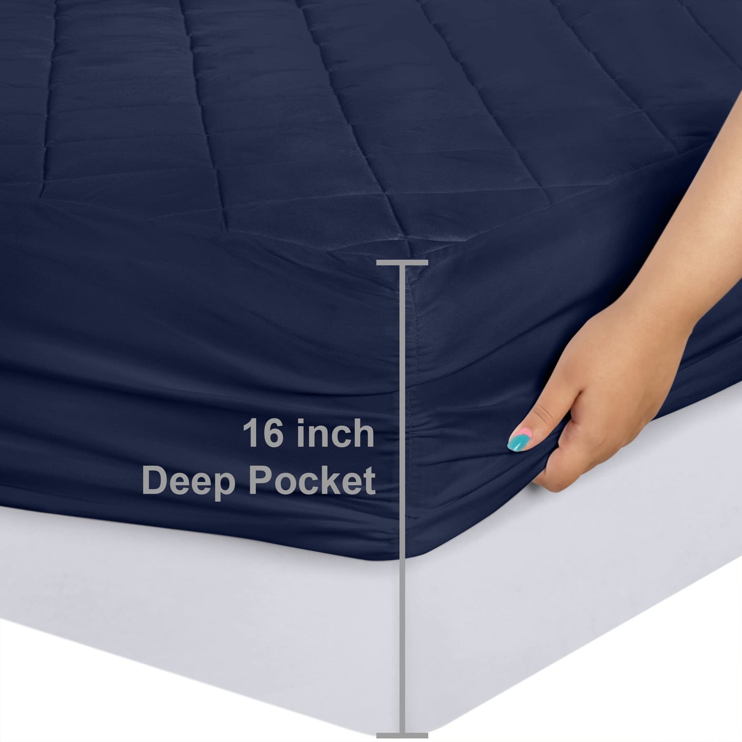 Utopia Bedding Quilted Fitted Mattress Pad (Twin, Navy) - Elastic Fitted Mattress Protector - Mattress Cover Stretches up to 16 Inches Deep - Machine Washable Mattress Topper