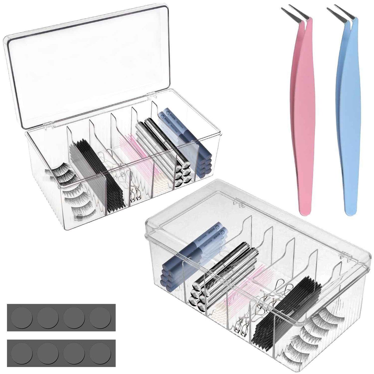 zxbaers Acrylic Lash Extension Organizers and Storage, 2PCS False Eyelash Supplies Container,Eyelash Cart Organizer with 2PCS Tweezers and Sticky Notes，Neatly Store and Organize Your Lash Supplies
